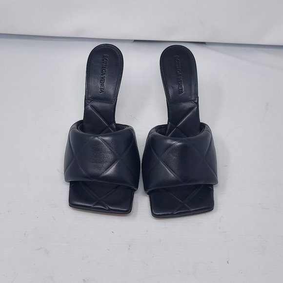 BOTTEGA VENETA Black Lido Square Toe Heeled Sandals - Picture 2 of 8